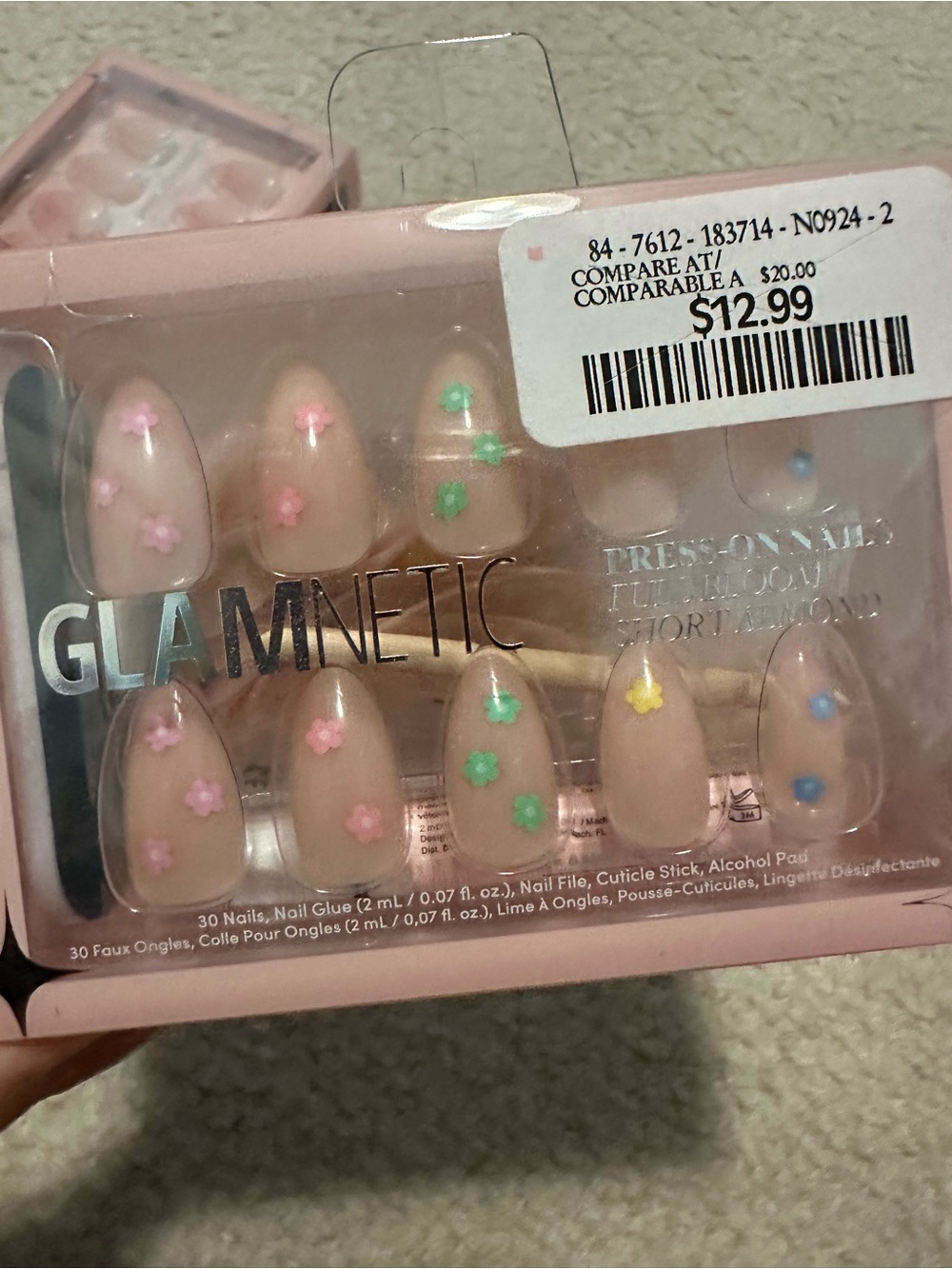 GLAMNETIC Press-On Nails Set — Pink Almond Floral & Nude French - Picture 2 of 5